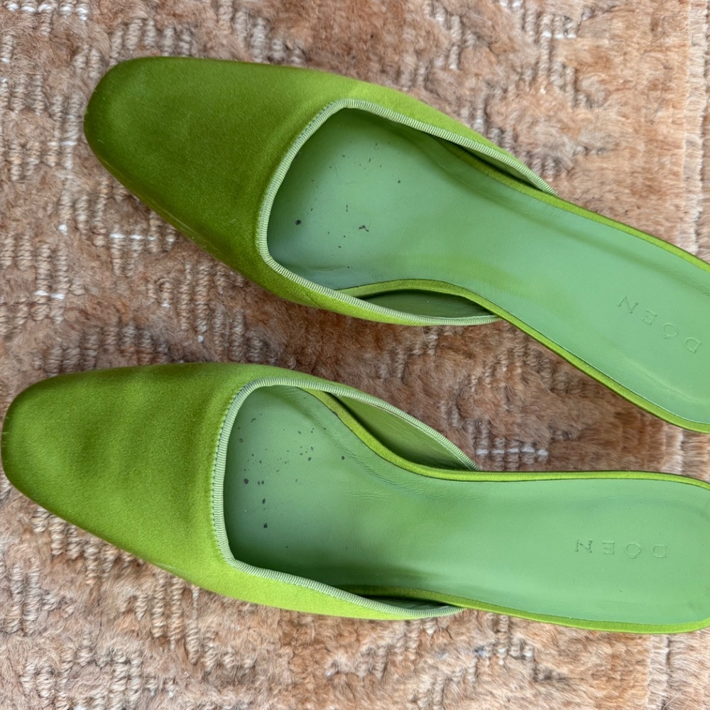Doen Green Satin Kitten Heel Mules